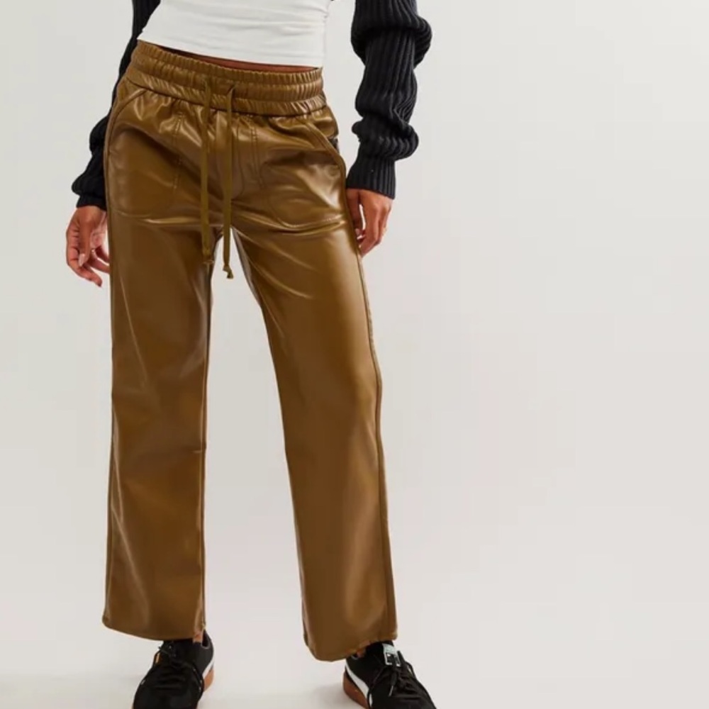 Women's Tan Faux Leather Pants